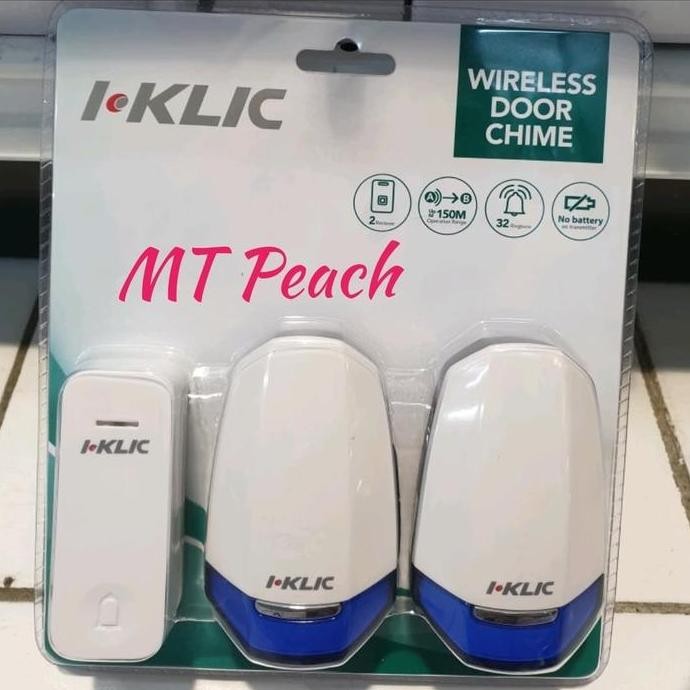 I Klic Bel Nirkabel Kinetik 2 Receiver Wireless Door Bel Pintu Rumah