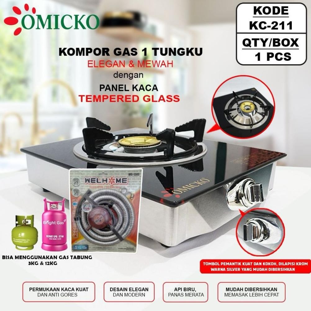 Terlaris Kompor Gas Omicko /Kompor 1 Tungku Kaca/Kompor Gas 1 Tungku Tempered Glass Original