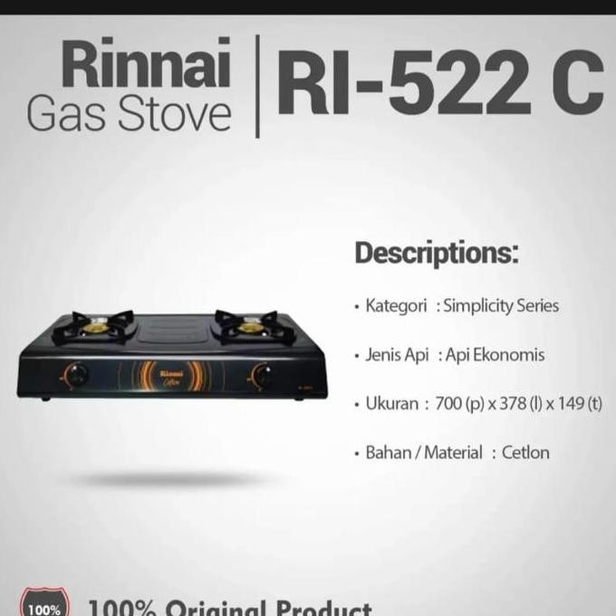Kompor Rinnai Ri- 522C 2 Tungku(Teflon)/Kompor Gas Rinnai 2 Tungku
