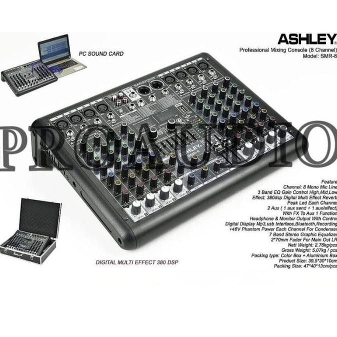 Tersedia Mixer Ashley SMR8 8 Channel Audio Profesional + Koper Original