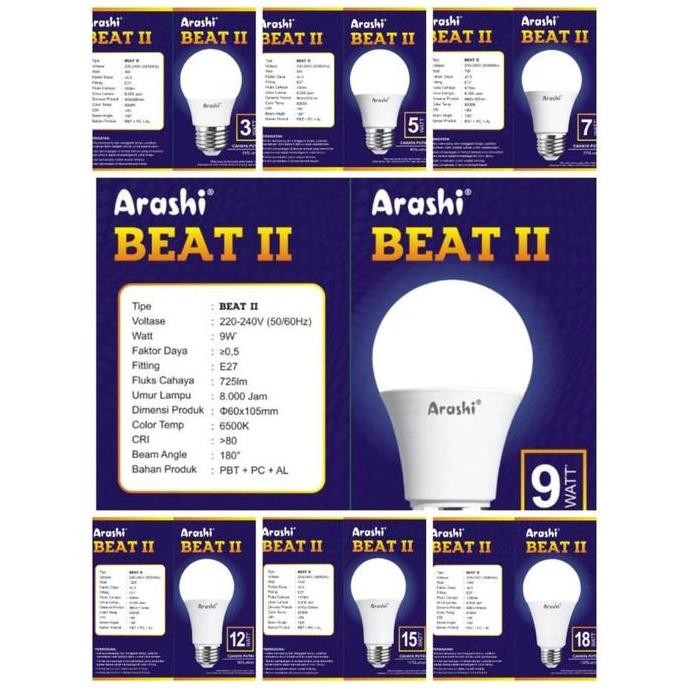 Bohlam Led Bulb Arashi Beat Lampu Led Arashi Beat Cahaya Putih Garansi