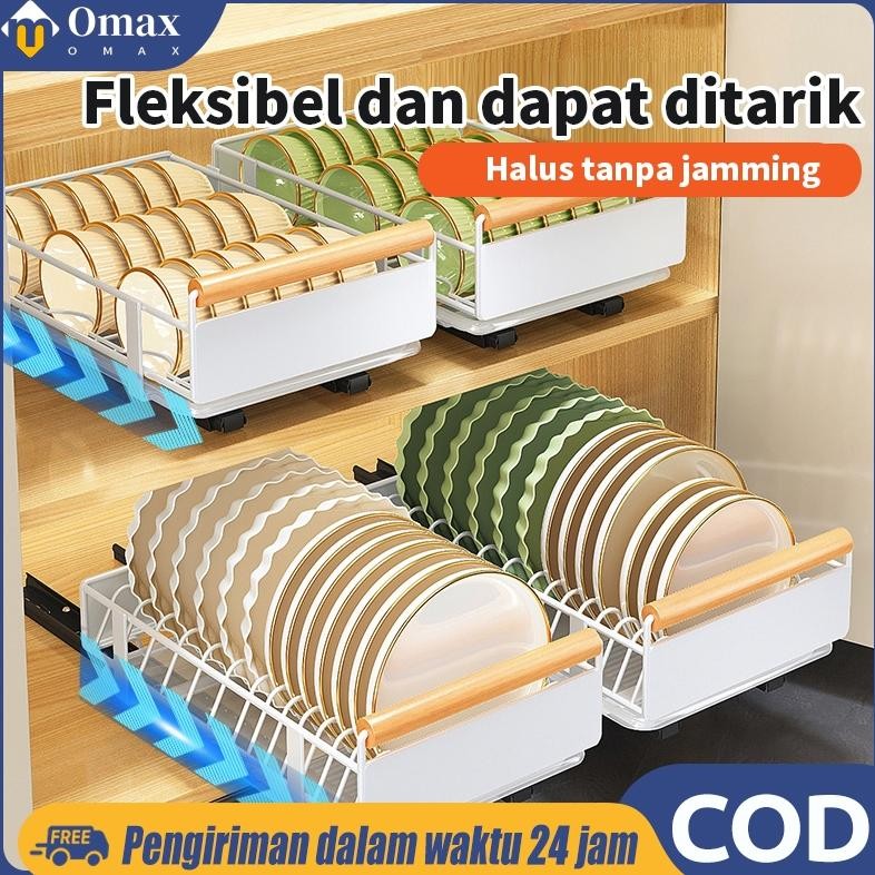 Omax Rak Piring Tarik Tarik Keranjang Bumbu Geser Laci Penyimpanan Lemari Geser Laci Rak Dapur Jenis