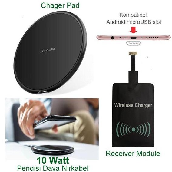 Pengisi Daya Nirkabel Android 10W | Wireless Charger Pad + Receiver