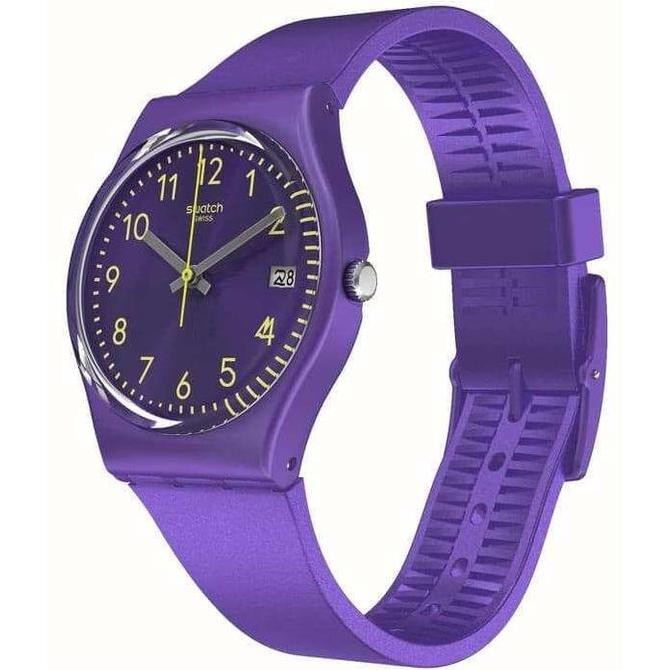 new  Swatch Analog Jam Tangan Wanita Karet Ungu GV402 PURPLAZING Original
