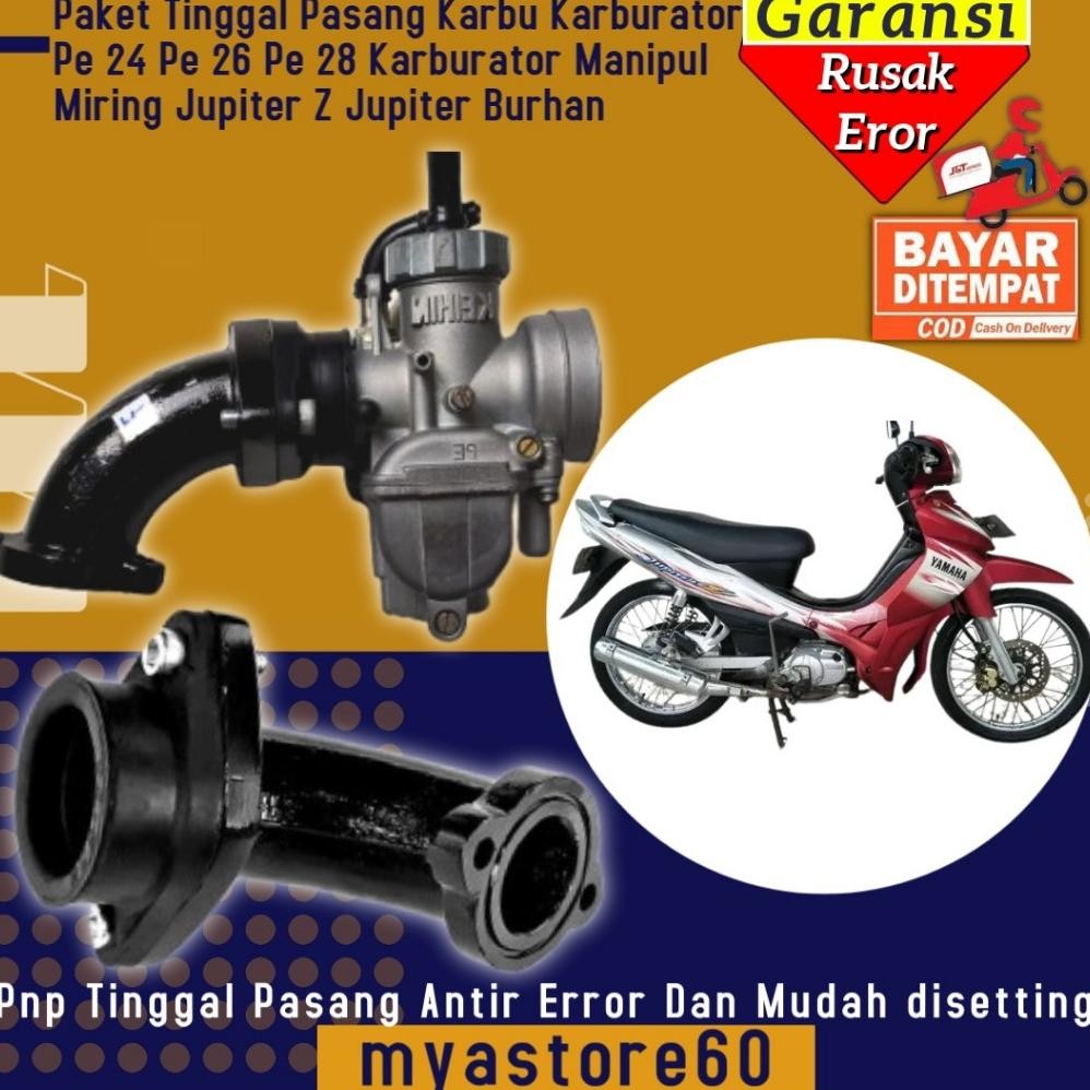 Paket Tinggal Pasang Karbu Karburator Pe 24 Pe 26 Pe 28 Pe24 Pe26 Pe28 Karburator Manipul Miring Jup