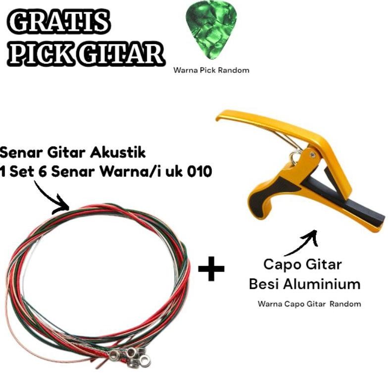 PAKET Senar Gitar Akustik 1 Set+ Capo Gitar GRATIS PICK GITAR