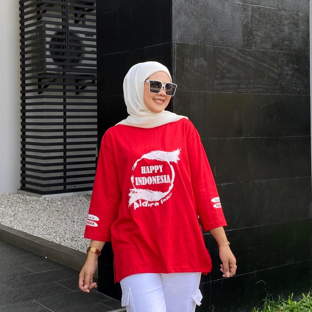 Berkualitas Baju kaos Merah Putih agustusan Wanita 7 8 Oversized Edisi kemerdekaan Terbaru Aldira Ba