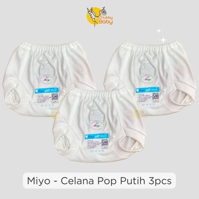 Miyo - 3Pcs Baby Pants White Set | Celana Pop Bayi Putih
