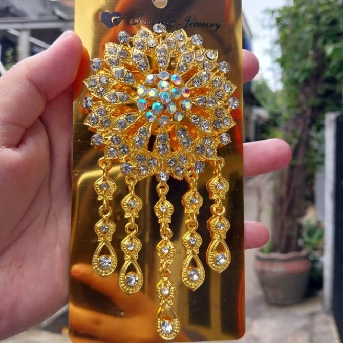 Bros Kebaya Pengantin Besar Elegan Mewah Bros Kutubaru Bunga Jumbo Bros Manten Clips Aksess Gold Ros