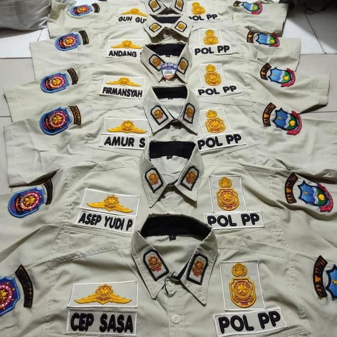Kemeja Cream Pol PP Satpol PP Pendek