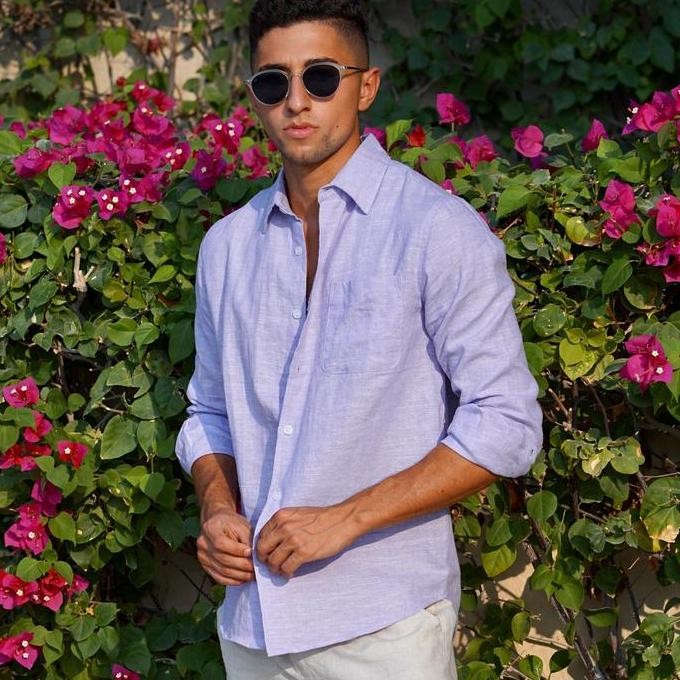 Kemeja Linen Pria Panjang Lilac Ungu REMEDY - Violet Sky Linen Shirt