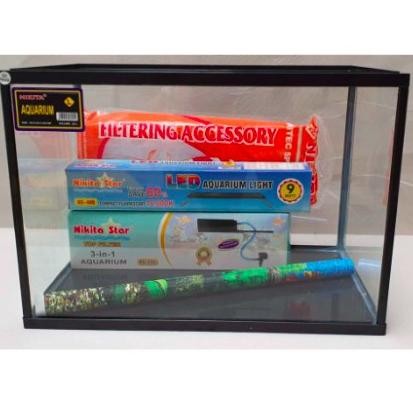 NEW Paket aquarium Nikita Triset L dengan lampu atas LED. [terbaik][terlaris]