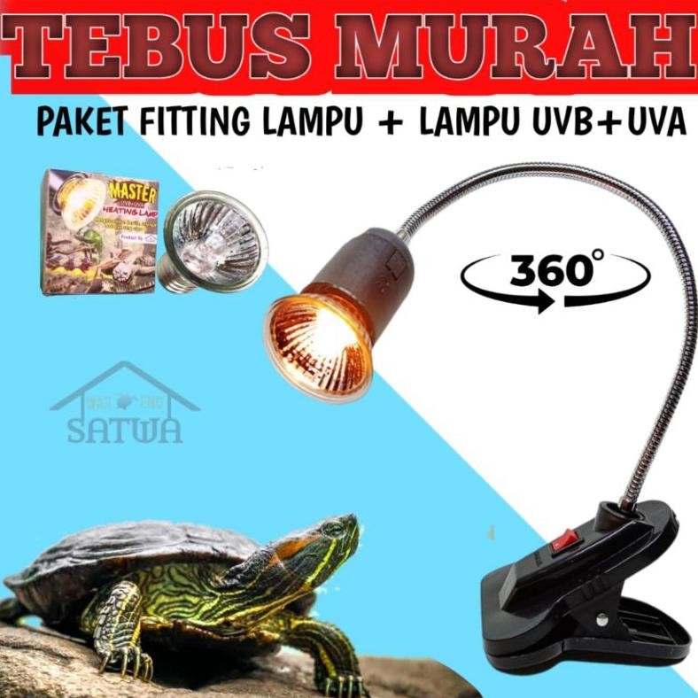 TEBUS MURAH paket lampu uvb uva reptile + fitting jepit fleksibel heating lamp penghangat kandang te