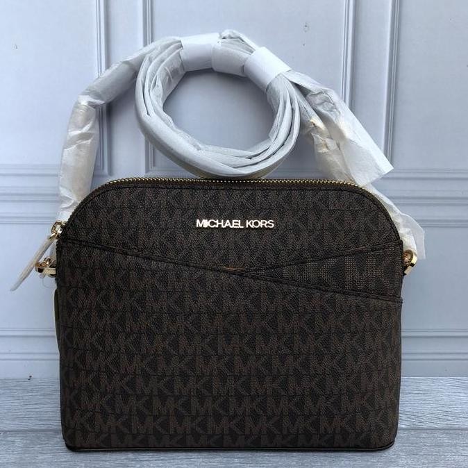 Tas Michael Kors Jet Set Travel Medium Dome Crossbody Bag Sign Brown