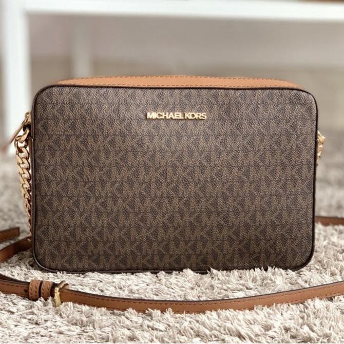 MK Jet Set Large Crossbody Signature Brown Luggage