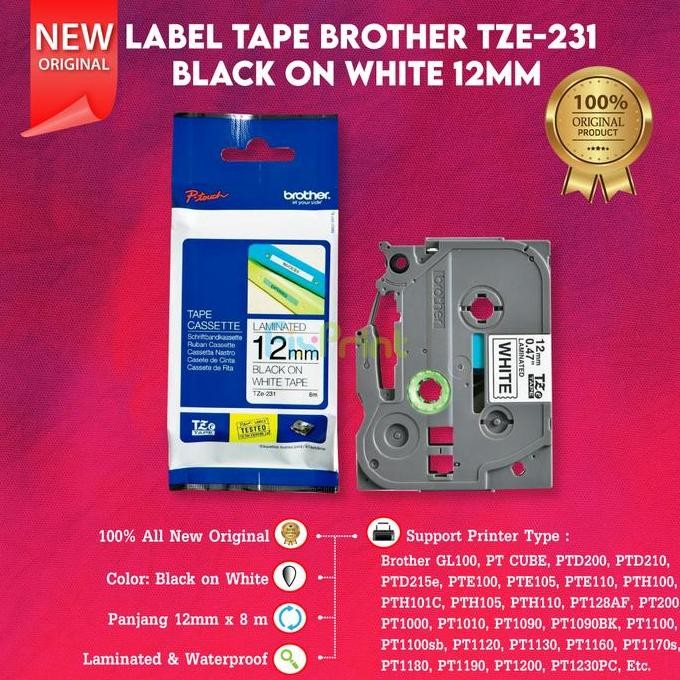 

Label Tape Casette Original Tze-231 Tze231 Tze 231 12Mm Black On White New Stok