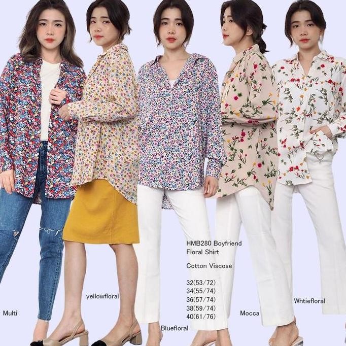 HM 279 HM 280 BOYFRIEND FLORAL SHIRT Baju Atasan Kemeja Wanita Branded