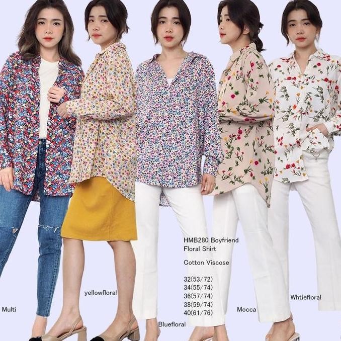HM 279 HM 280 BOYFRIEND FLORAL SHIRT Baju Atasan Kemeja Wanita Branded