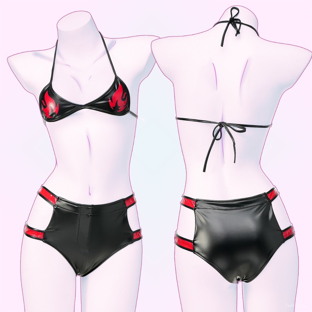 Sexy Patent Leather Suit 2D cos Naruto Anime Bikini Cosplay