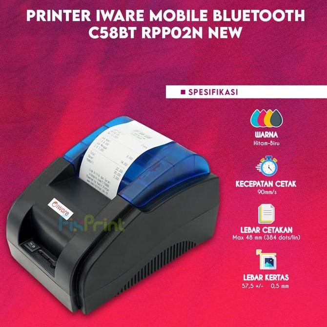 Printer Thermal Mobile Bluetooth C58Bt Rpp02N Printer Kasir Portable New Stok