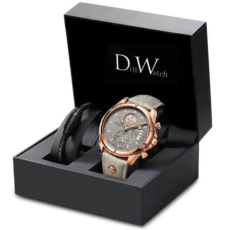 

Jam Tangan Pria Tahan Air Kalender Trendy Mewah Tali Kulit Jam Quartz