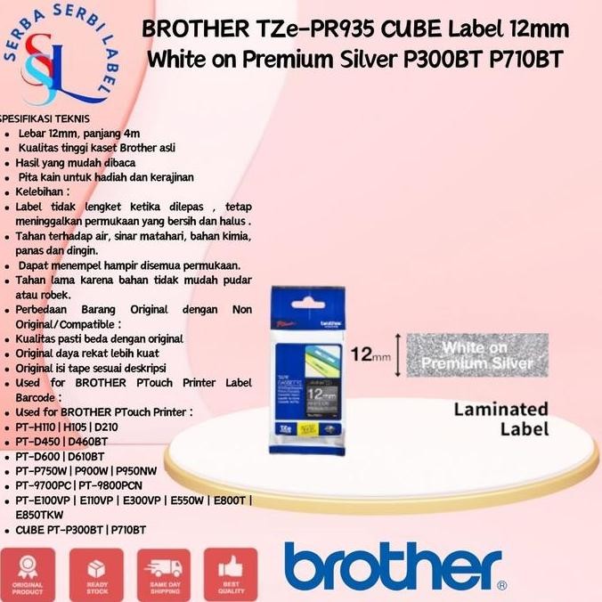 

Brother Tze-Pr935 Cube Tape 12Mm White On Silver P300Bt P710Bt New Stok