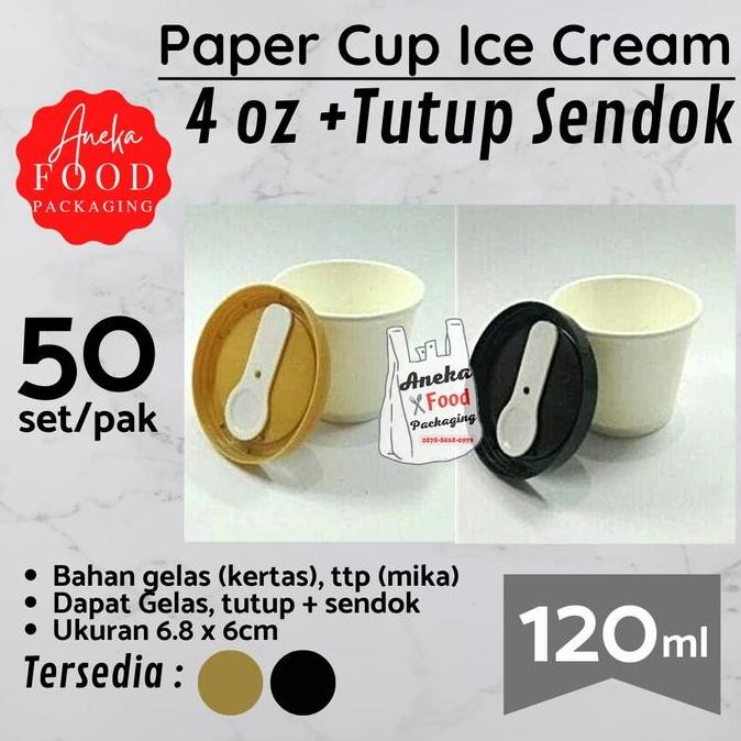 Diskon Paper Cup Ice Cream 4oz + Tutup + Sendok Plastik - Gelas Es Krim Murah