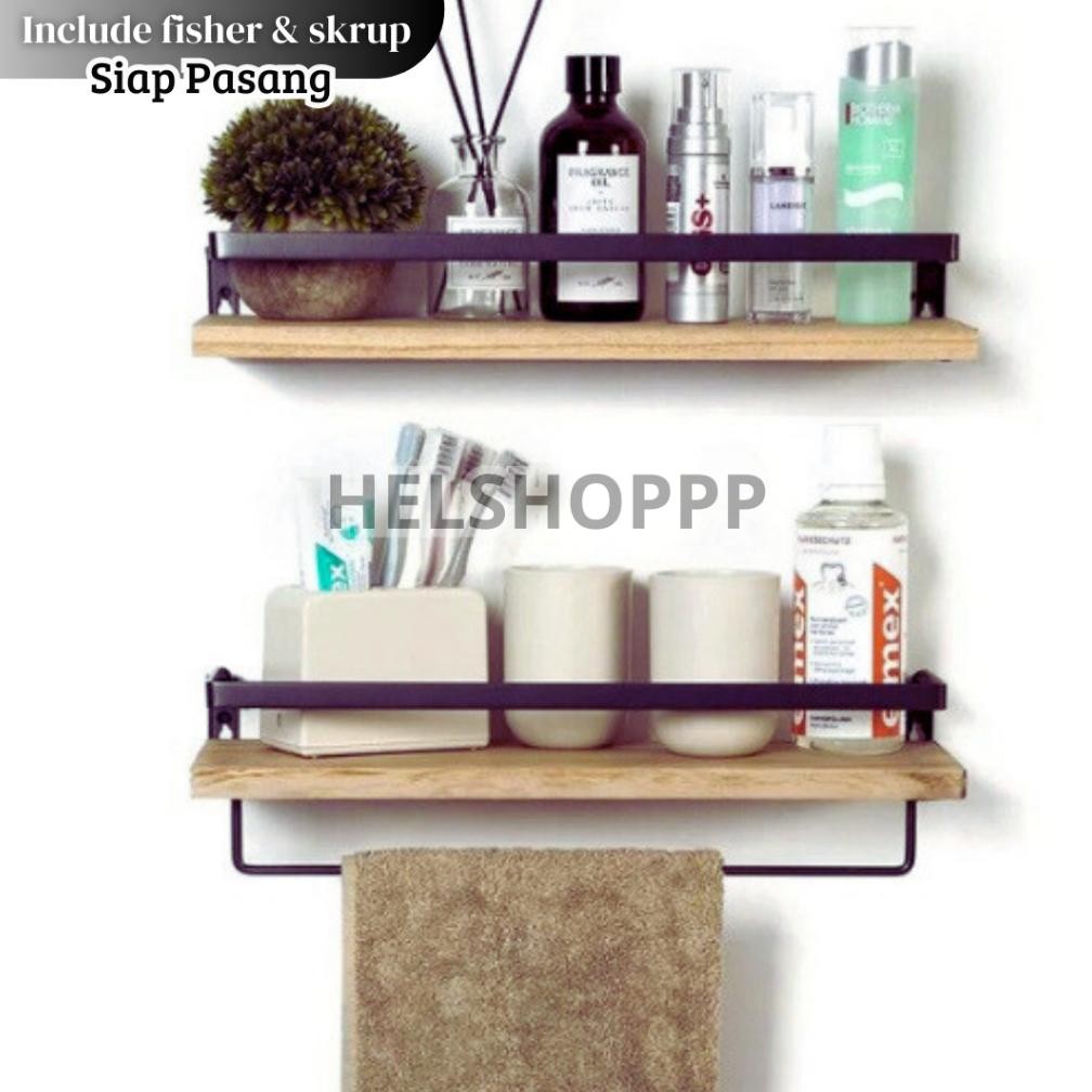 Rak Gantungan Dinding Kamar Mandi Rak Laundry minimalis Kayu Besi