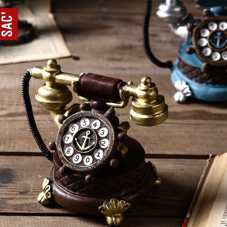 Dgf-4 Televo Pajangan Ornament Meja Patung Resin Telepon Antik Kuno Dekorasi Hiasan Rumah Vintage Ho