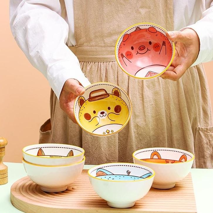 Jk-54 [Sni] Homestuff Mangkok Set Keramik Motif Hewan Lucu / Hampers Mangkok Souvenir Hadiah / Natur