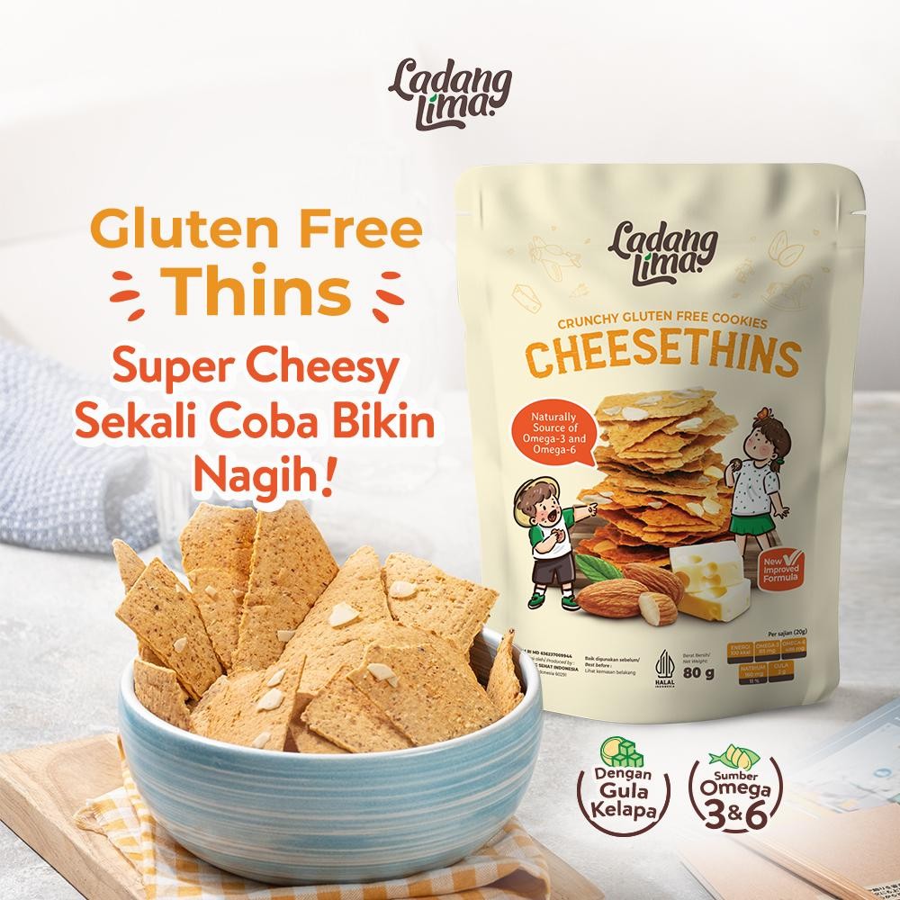 

READY STOCK Cheesethins Cookies 80gr - Ladang Lima Gluten Free Snack Almond With Protein Serat ORI!