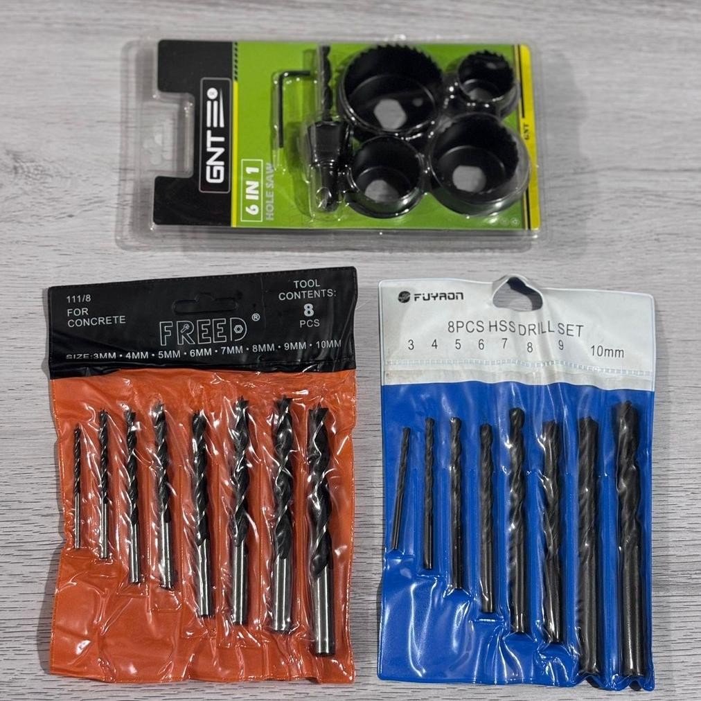SET MATA BOR HOLESAW MATA BOR PEMBOLONG KAYU 6 PCS SET MATA BOR KAYU 8 PCS DAN SET MATA BOR BESI HSS