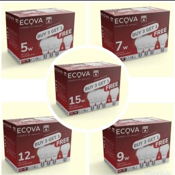 lampu downlight rumah e27 ulir bulb led pijar led bohlam led paket 3 free 1 ecova 5w 7w 9w 12w 15w 5