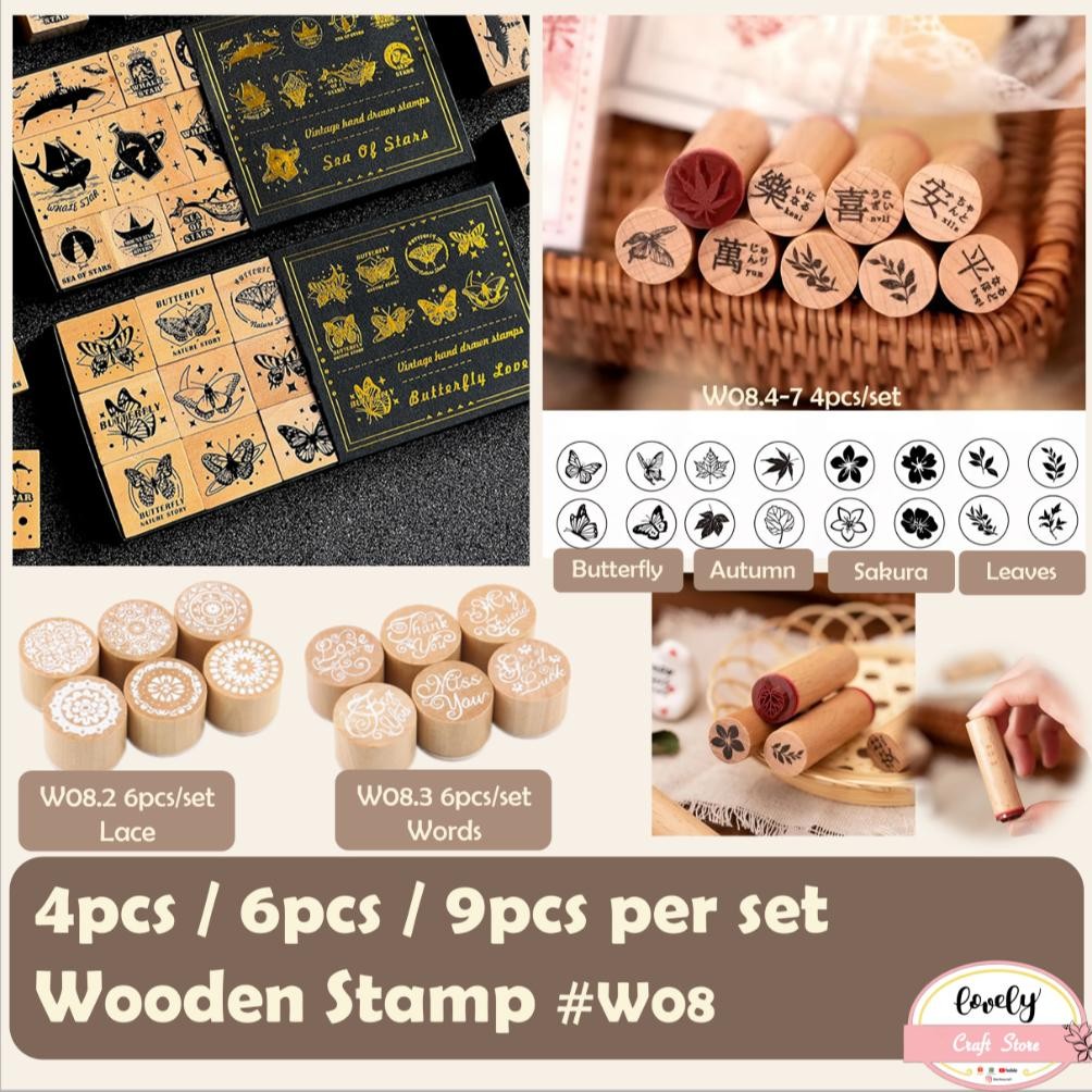 

LovelyCraft| W08 ~ 1 set 4pcs / 6pcs / 9pcs DIY Wooden Rubber Stamp Butterfly Kupu Kupu Stempel Kayu Vintage untuk bullet journal, bujo, Journal, Scrapbook, Diary, decoration, mahar diy RB3
