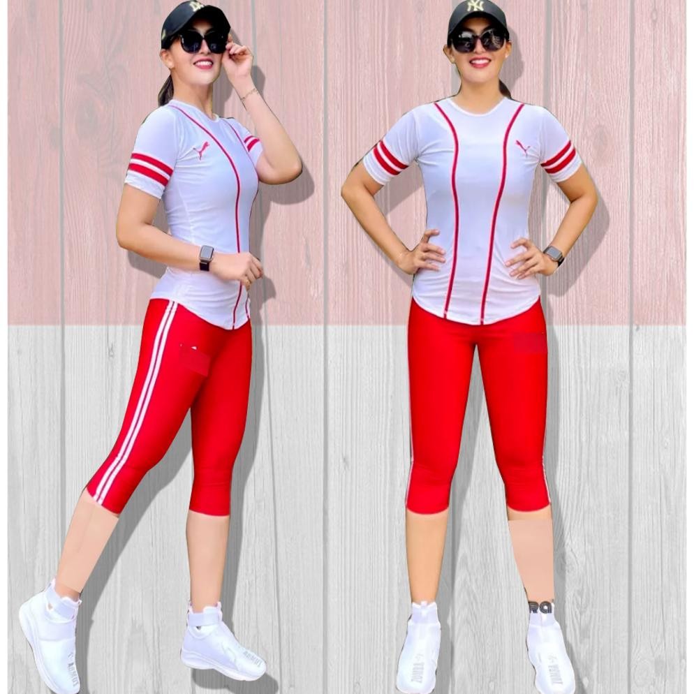 Setelan Senam Merah Putih - Baju Senam Wanita Model Terbaru