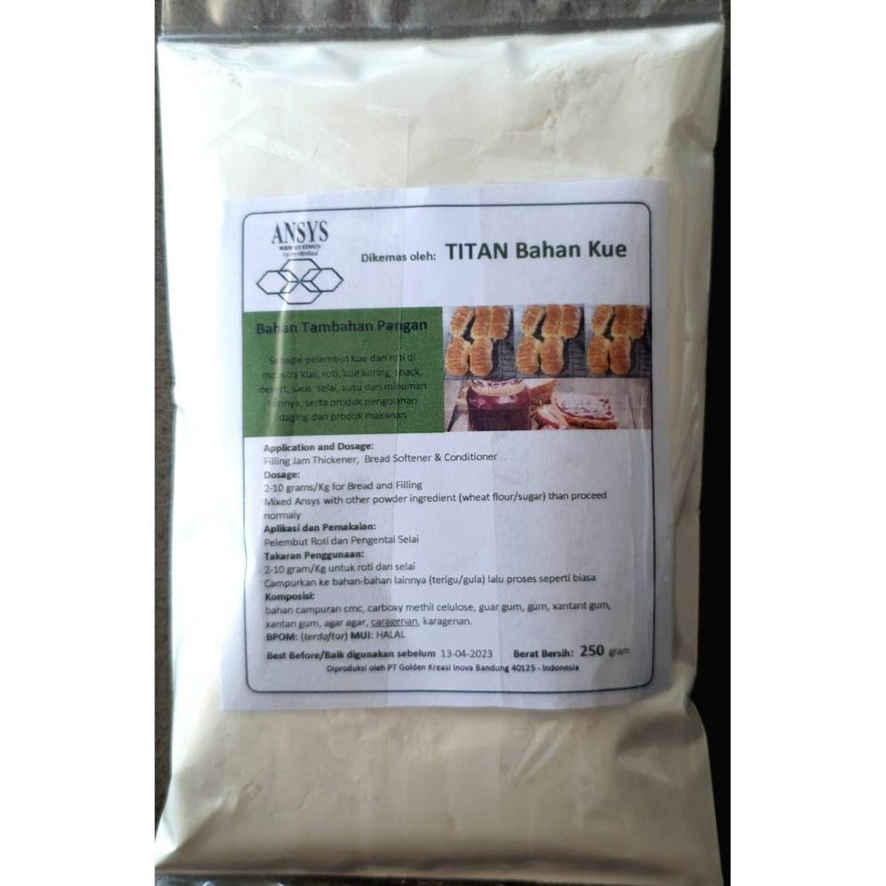 

ANSYS Bahan Tambahan Untuk Pelembut Kue dan Roti Kemasan Repack 250 Gram Nugi