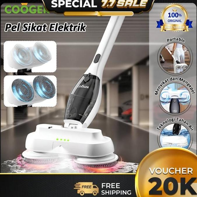 COOGER Pel Lantai Elektrik Electric Spin Mop Portable Alat Pel Listrik Kepala Ganda Multifungsi Meny