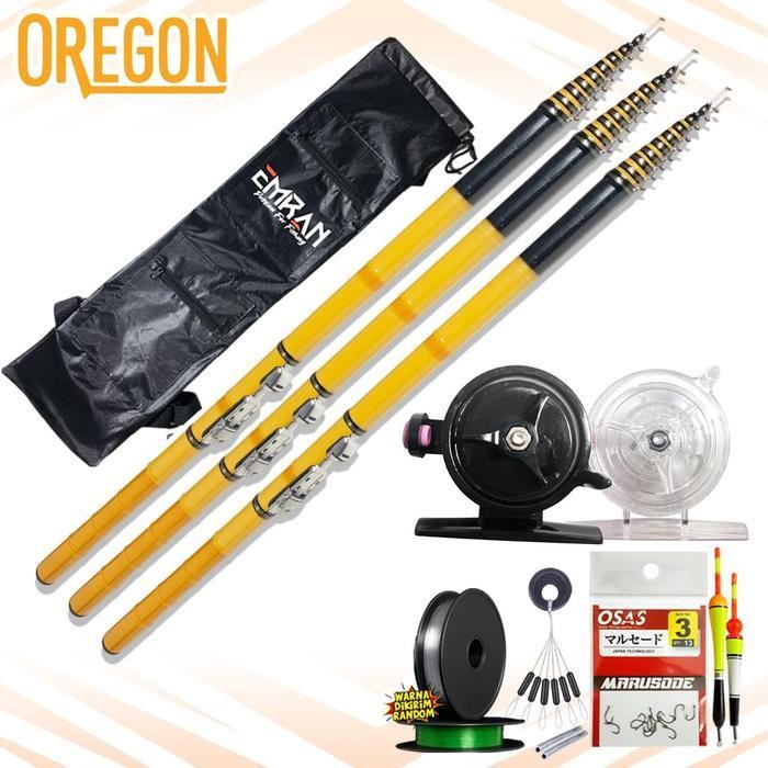Set Lengkap Tegek Kolong Oregon Panda Bahan Fiber Reel Pancing Joran Tegek