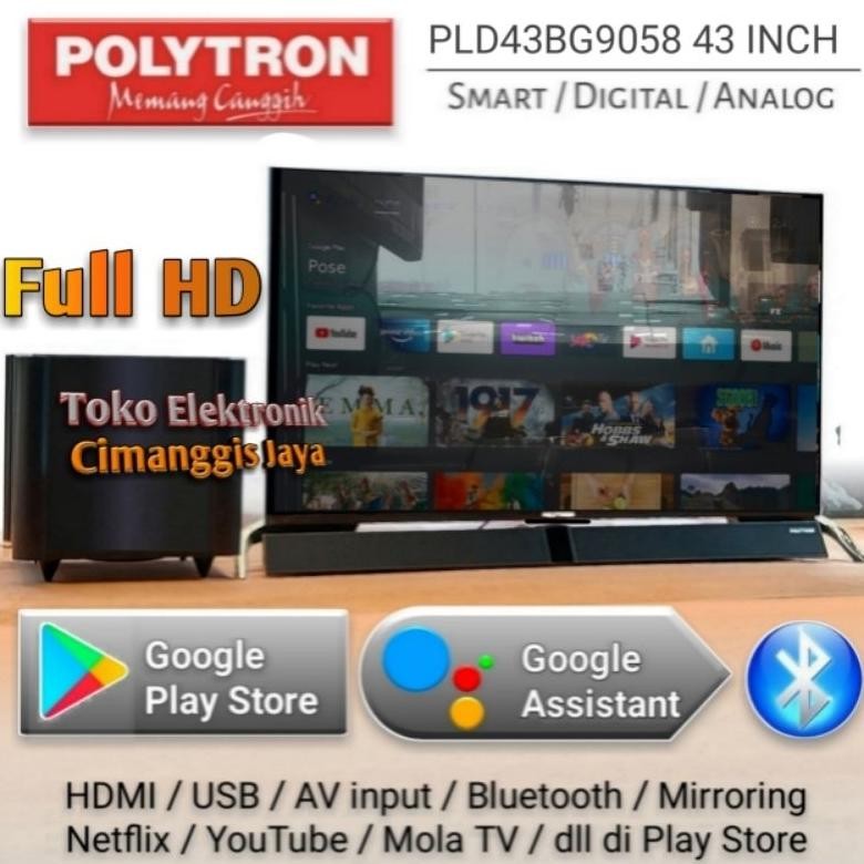 Smart tv led Polytron 43 inch Cinemax Soundbar android tv smart tv google tv Nugi
