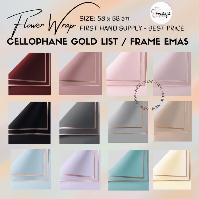 

Bis [Ecer Premium Quality] Kertas Flower Wrapping - Flower Wrap Paper Cellophane Lembaran Gold List Line Frame Emas Satuan Ecer - Bungkus Bucket Buket Bunga Bouquet Florist Waterproof Korea Style 58 X 58 Cm Murah