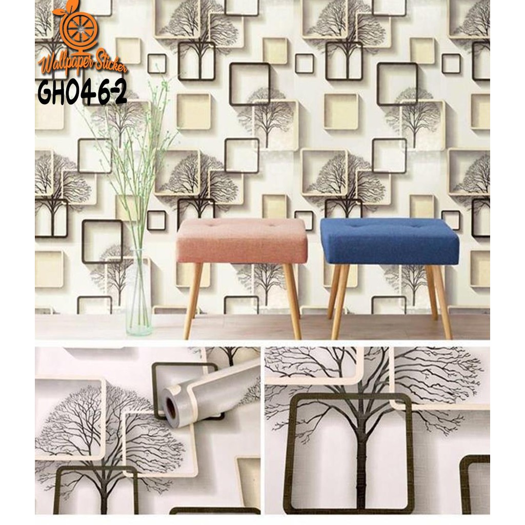 TERLARIS !! PAKET 10 ROLL (BUY 9 GET 1 FREE) UK 45cmX5m Wallpaper Stiker Dinding Motif Kotak 3D Prem