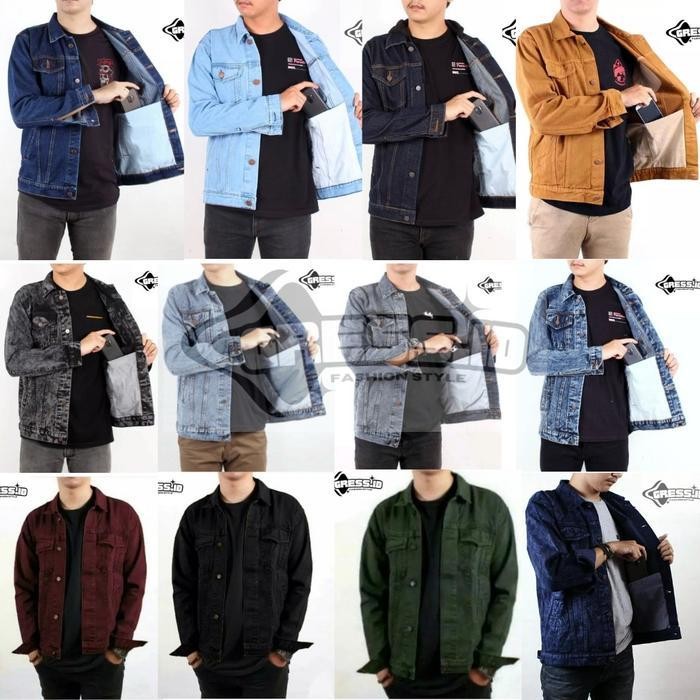 Oks Jaket Jeans Pria Premium Jaket Denim Pria Terlaris Bahan Tebal 12 Ons Bomber Hitam Cowok Panjang