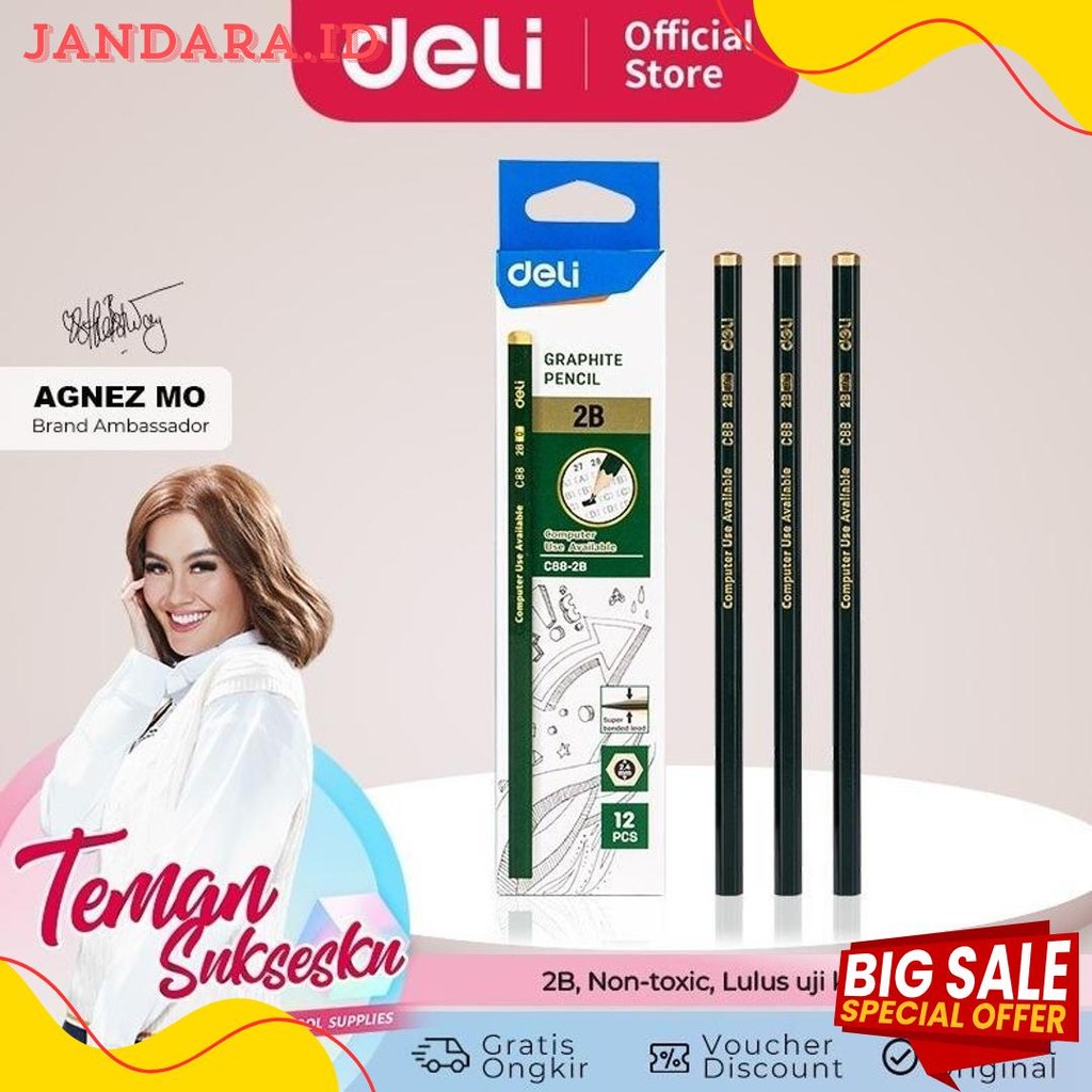 

Pensil Graphite 2B Deli C-88 Pensil Ujian Komputer (1Pack Isi 12Pcs) Diskon Setengah Harga