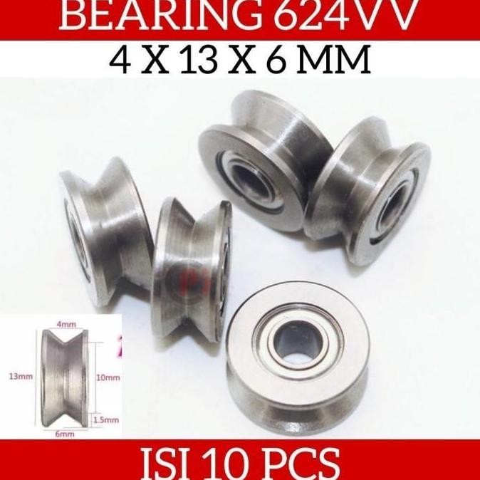 Isi 10 Pcs Miniature Bearing Shielded V Groove 624Vv 4X13X6Mm Lahar