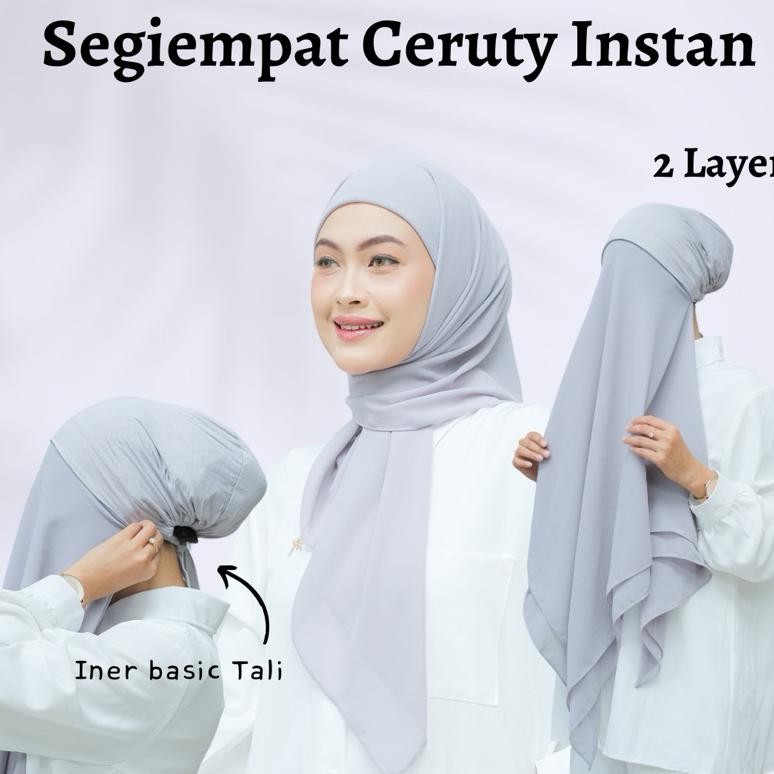 Kekinian Hijab Segiempat Instan Plus Inner 2 Layer /Bawal ceruty 2 layer .,
