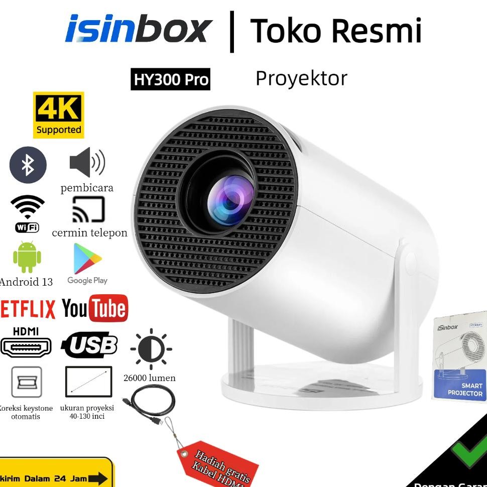 Isinbox Hy300 Pro Mini Proyektor Android 13 Proyektor Pintar 216Gb Wifi6 Bluetooth 5.0 Proyektor Por