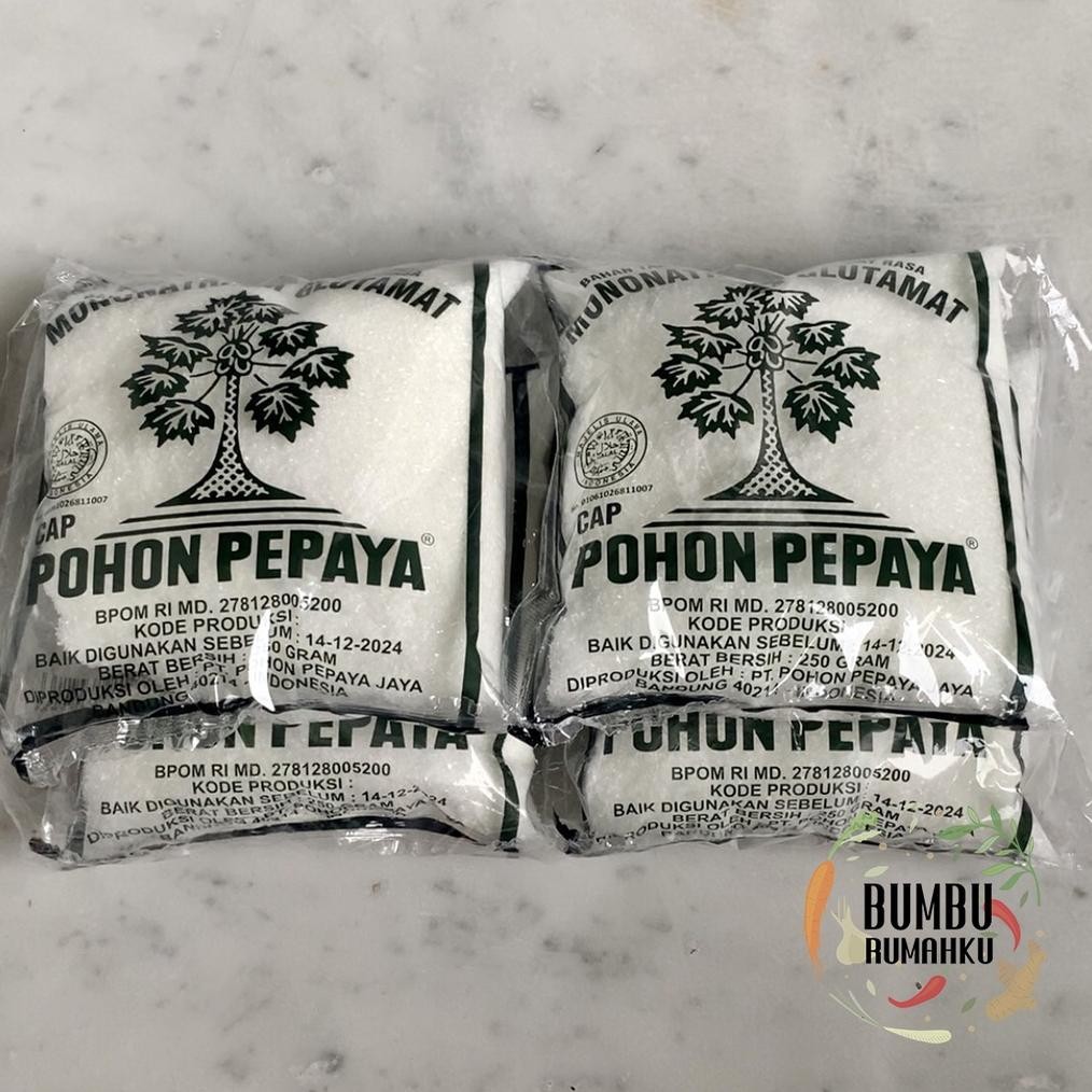 

Penyedap Rasa MSG / Micin / Pecin / Mononatrium Glutamat cap Pohon Pepaya [paket 4 plastik; 250 gram per plastik] Nugi