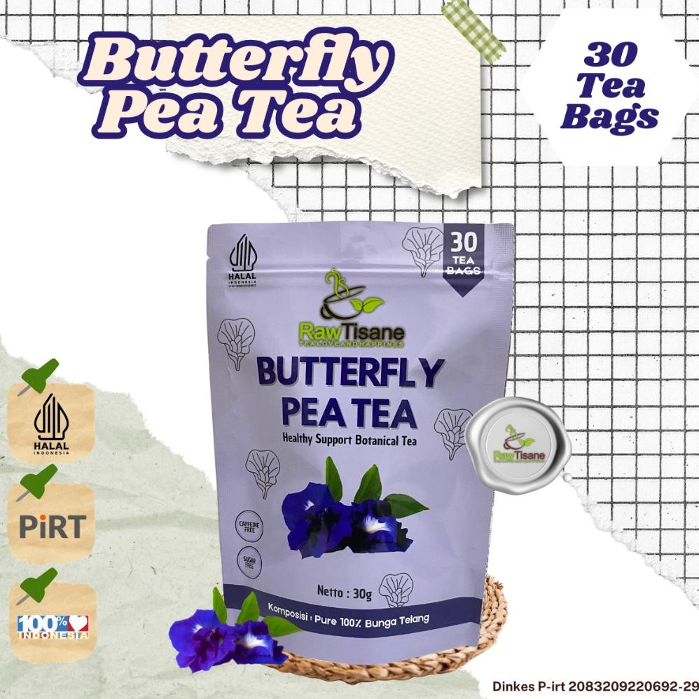

RAW TISANE Butterfly Pea Tea : Blue Butterfly Pea Flower Tea / Teh Celup Bunga Telang 30 Tea Bag Nugi