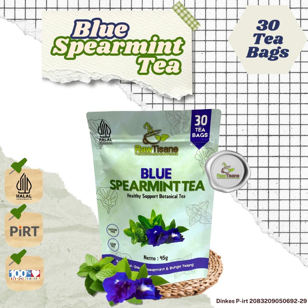 

RAW TISANE Blue Spearmint Tea : Teh Celup Bunga Telang & Daun Spearmint Isi 30 Tea Bag Nugi