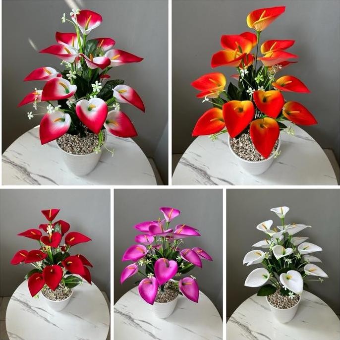 Tersedia Tanaman Palsu Anthurium Beludru K18 + Pot - Artificial Plant Aesthetic